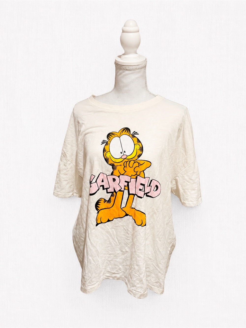 Garfield Oversized Graphic T-Shirt White Pink Large L